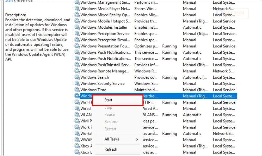 Khởi động lại Windows Update