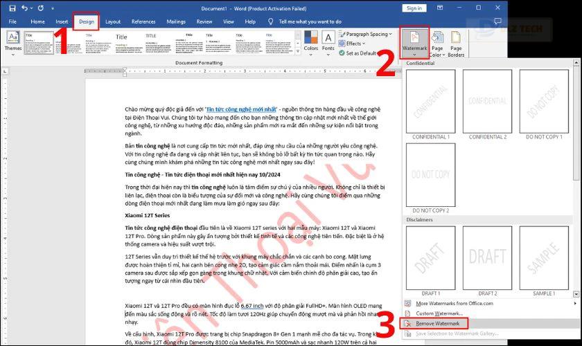 Bỏ nhanh watermark trong Word bằng tính năng Remove Watermark