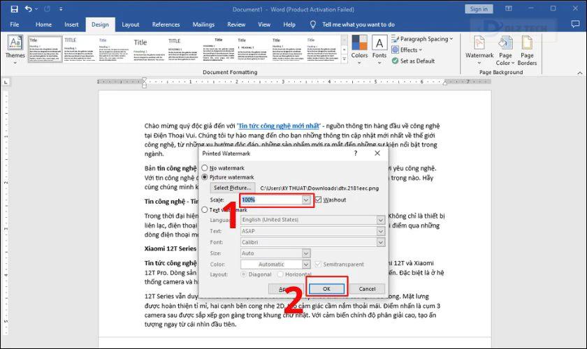 Tùy chỉnh kích thước watermark tại mục Scale