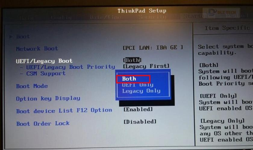 Một số BIOS cung cấp tùy chọn Both (Legacy và UEFI). Nếu có, bạn nên chọn mục này
