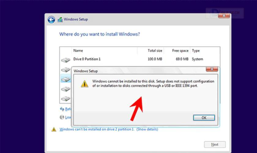 Lỗi Windows cannot be installed to this disk ảnh hưởng như thế nào?