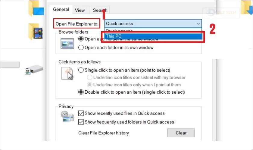 Chọn This PC trong Folder Options