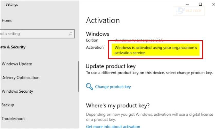 Windows is activated using your organization