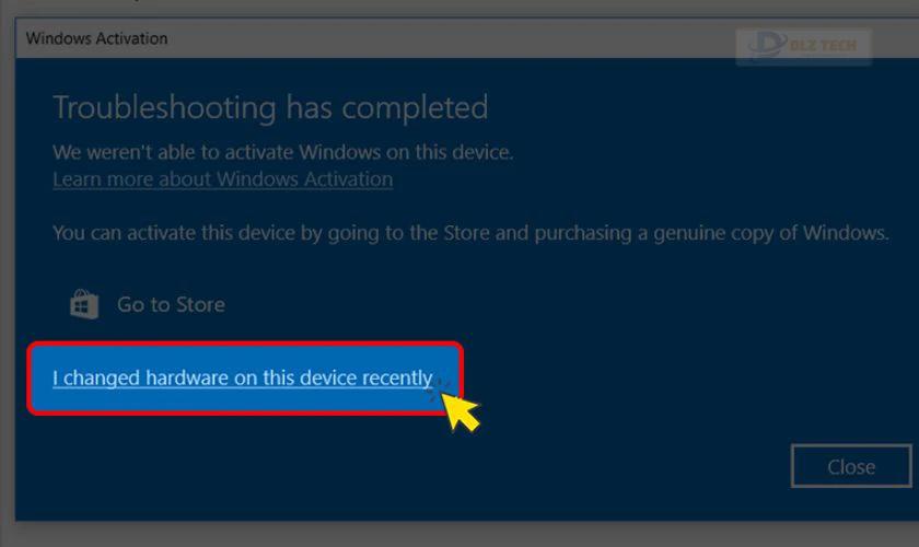 Cửa sổ Windows Activation hiện lên, bạn chọn I changed hardware on this device recently