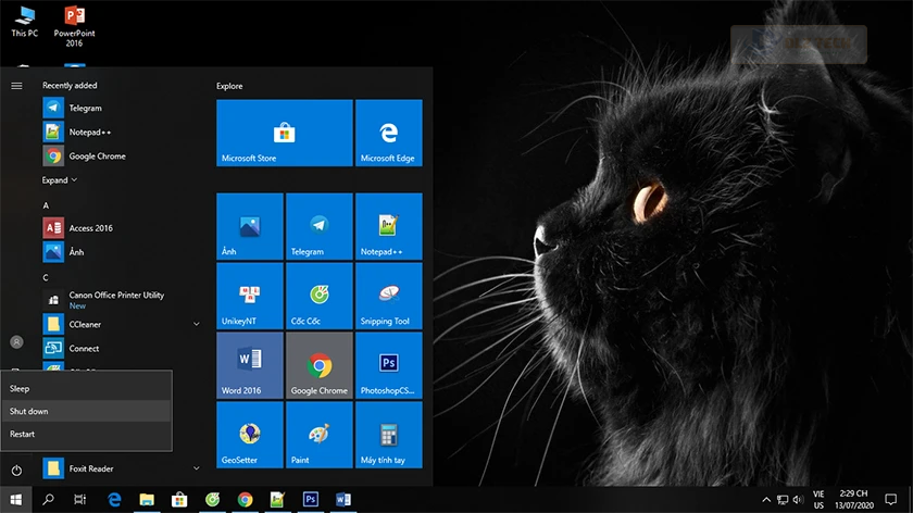 Tắt nguồn qua Start Menu