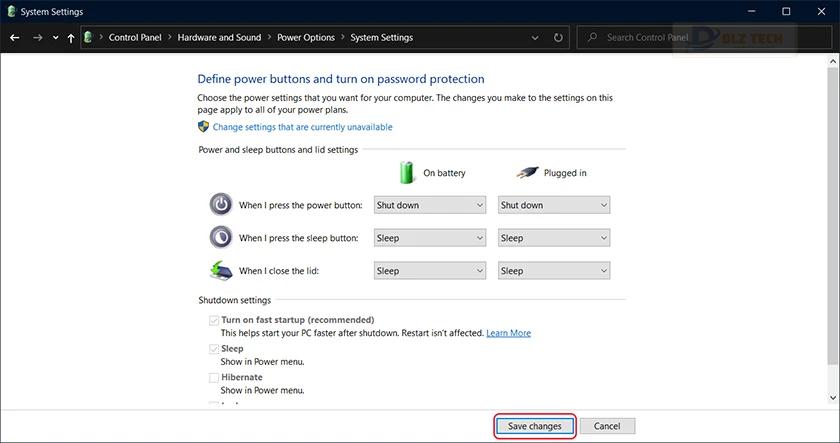 Tắt nguồn máy tính bằng nút Power trên Windows 10