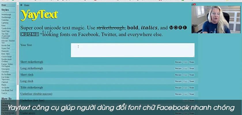 Đổi font chữ Facebook với Yaytext