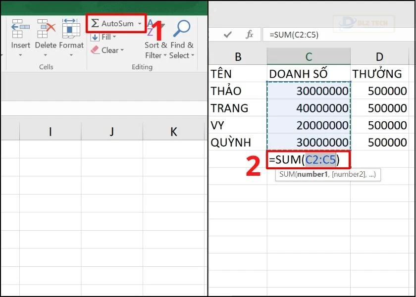 công thức tính tổng trong excel