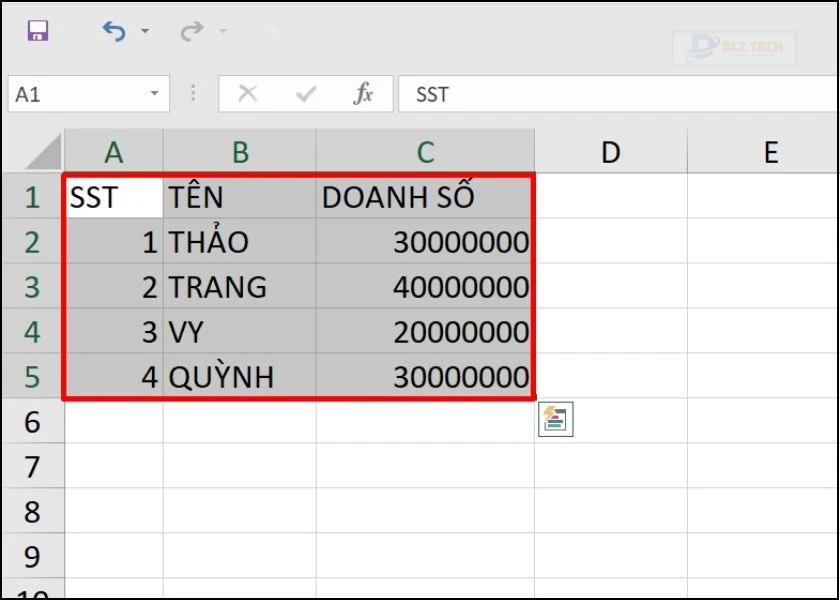 chuyển dữ liệu vào bảng để tổng