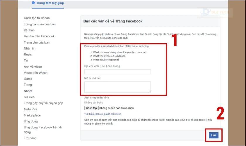cách gửi báo cáo đối với fanpage