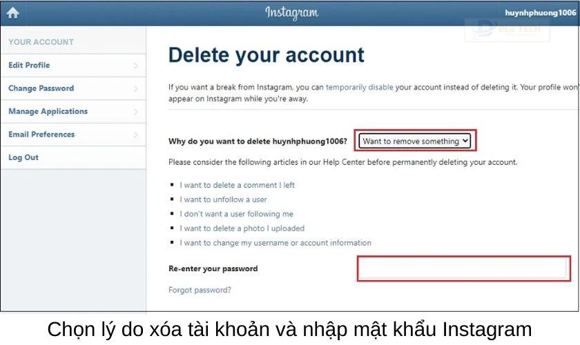 Cách xóa vĩnh viễn tài khoản Instagram