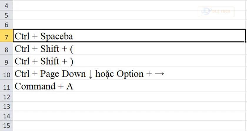 Phím tắt Excel