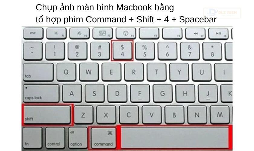 Phím tắt chụp màn hình Command + Shift + 4 + Spacebar