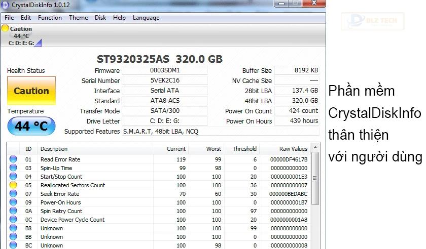 Phần mềm test ổ cứng CrystalDiskInfo