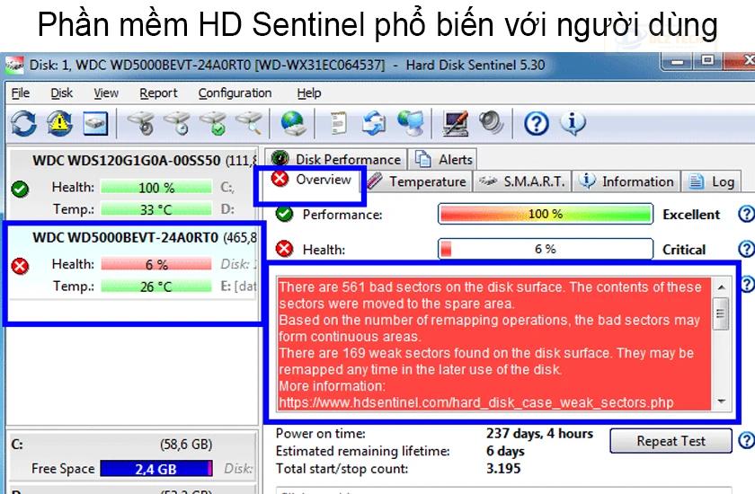 Phần mềm kiểm tra ổ cứng Hard disk Sentinel