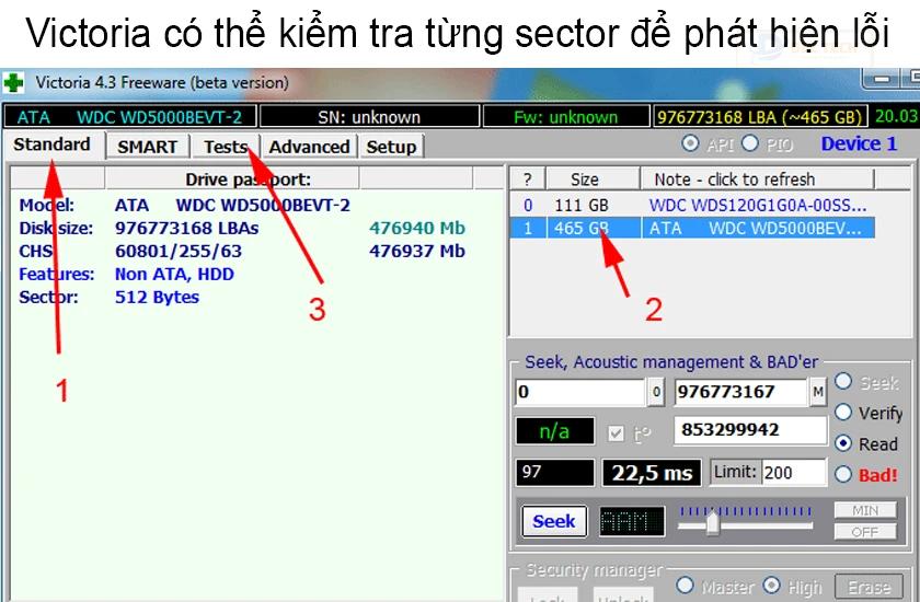 Phần mềm test ổ cứng Victoria