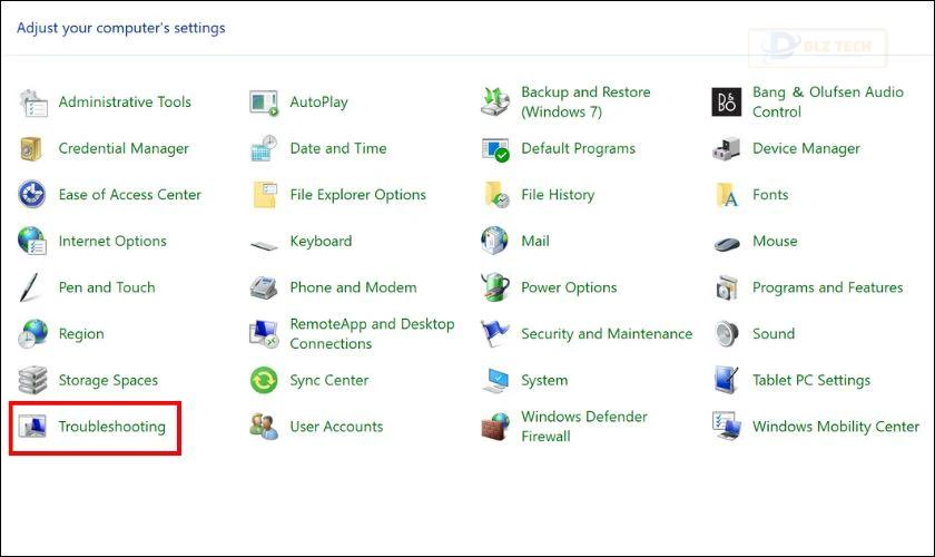 Trong màn hình hiển thị, bạn chọn vào mục Troubleshooting