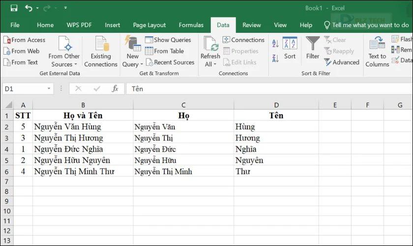 Kết quả sau sắp xếp
