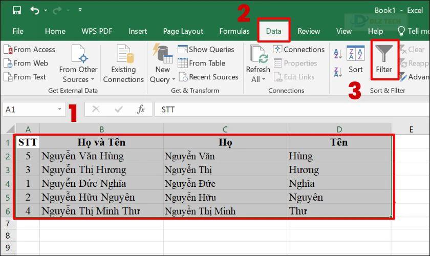 Tạo bộ lọc sắp xếp trong Excel