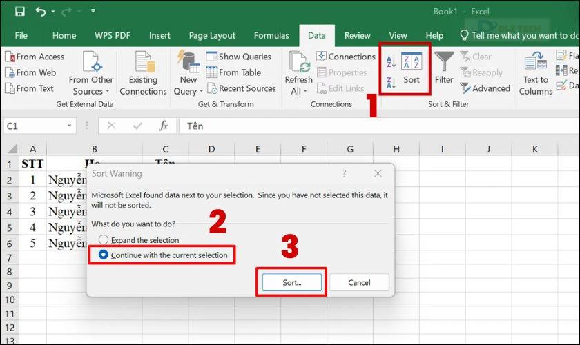 Sort data Excel