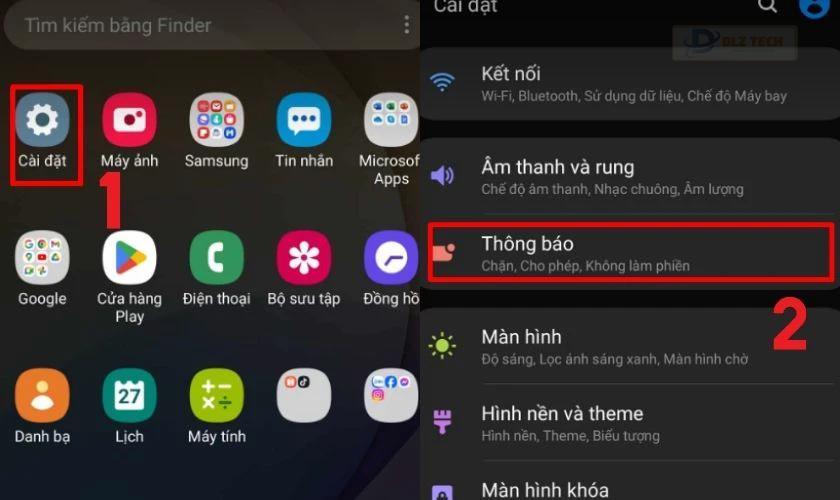 Vào mục Cài đặt, chọn Thông báo