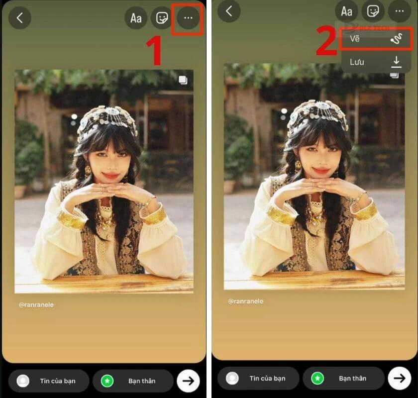 nhấn chọn vào dấu 3 chấm và chọn vẽ