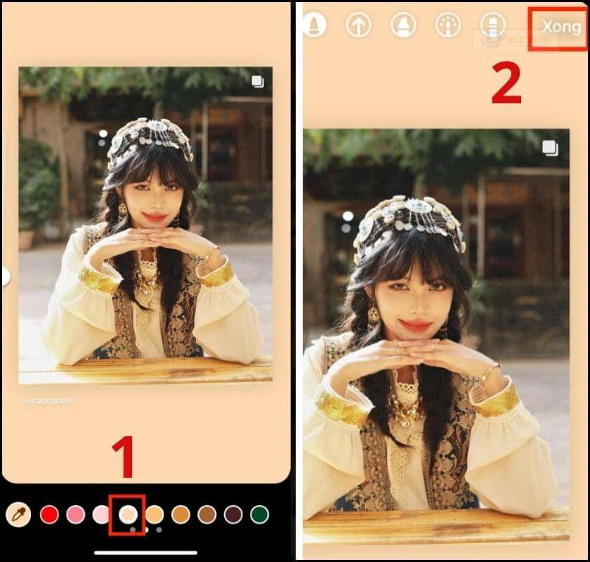 nhấn giữ một vị trí bất kỳ ở nền story