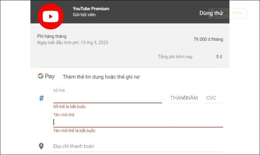 thanh toán premium bằng thẻ quốc tế