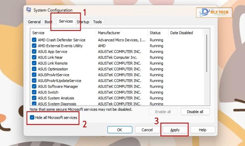 Tắt tất cả dịch vụ Microsoft đang sử dụng