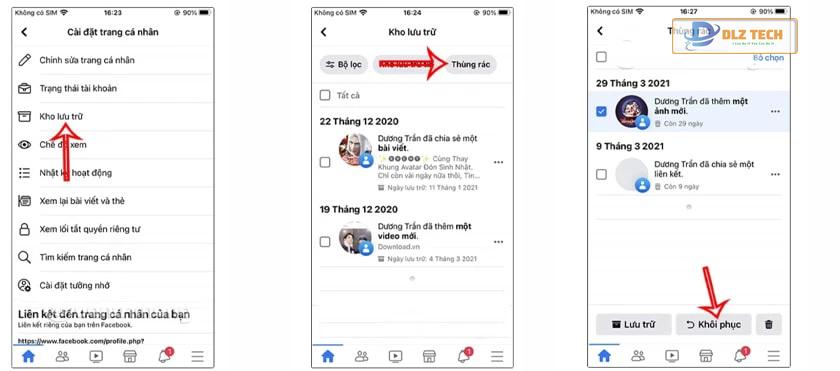 Nhấn chọn khôi phục