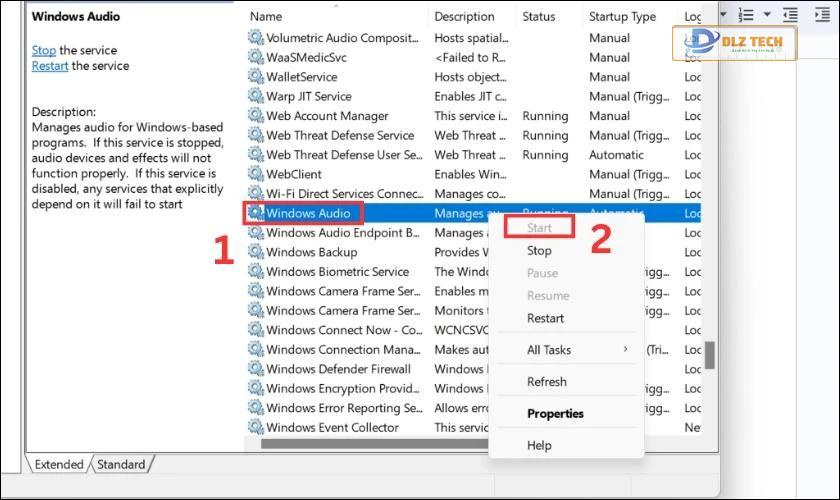 Khởi động lại Windows Audio