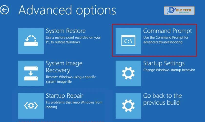 Chọn Command Prompt từ Advanced Options