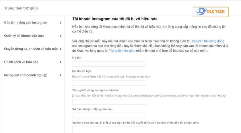 Khôi phục lại tài khoản Instagram sau khi khóa