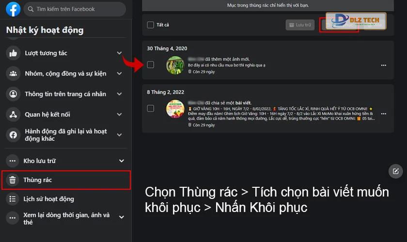 Khôi phục bài viết đã xóa trên Facebook qua máy tính