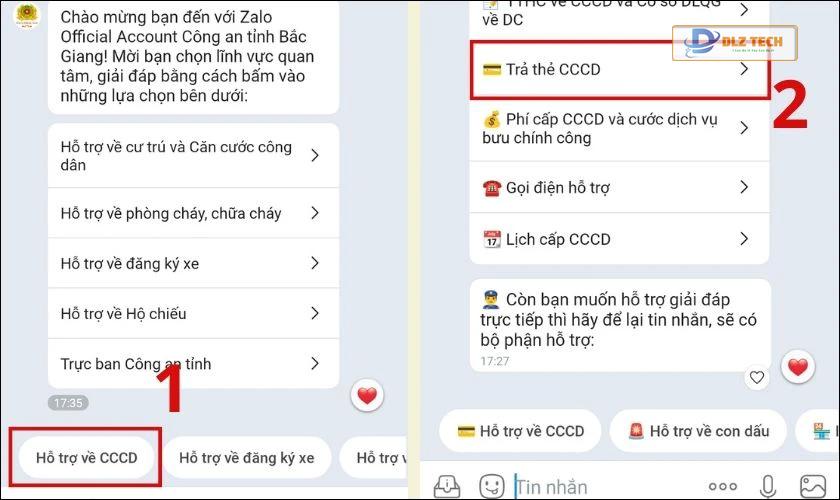 Chọn Hỗ trợ về CCCD và chọn tiếp Trả thẻ CCCD