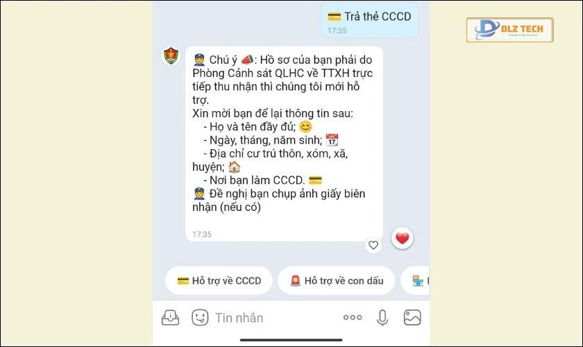 Cung cấp các thông tin cá nhân cho Zalo Công an
