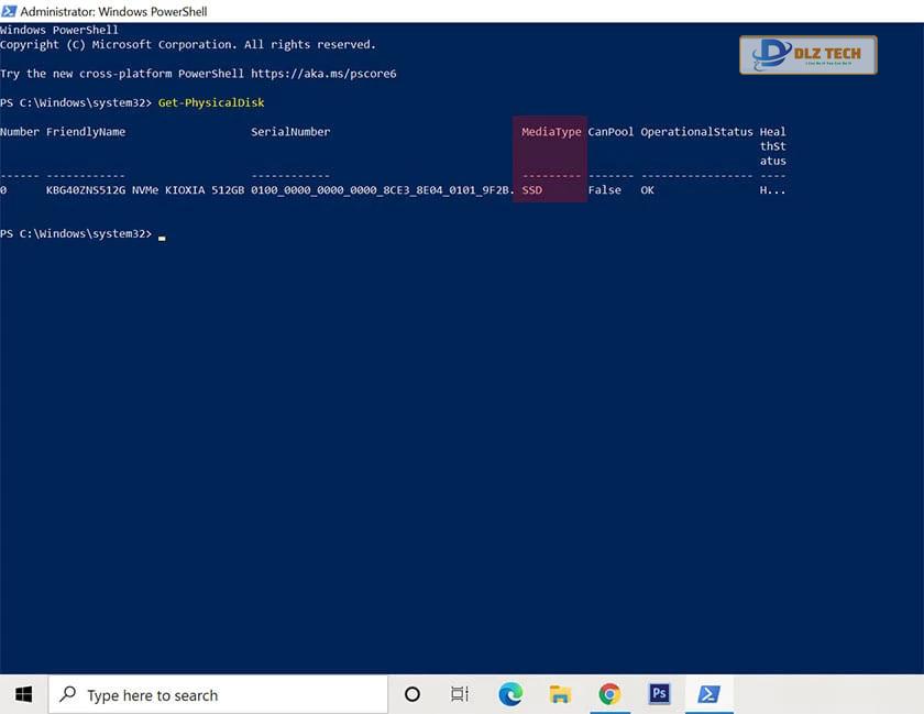 Kiểm tra ổ cứng SSD hay HDD bằng PowerShell