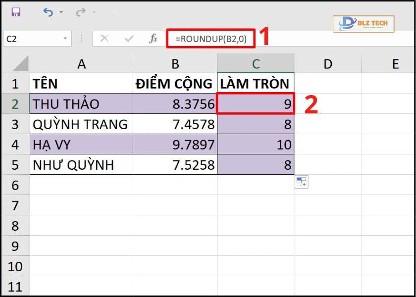 hàm làm tròn số trong excel