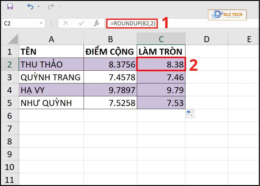 hàm làm tròn số trong excel
