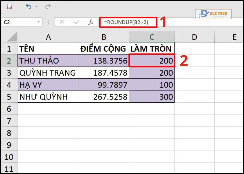 cách làm tròn số trong excel