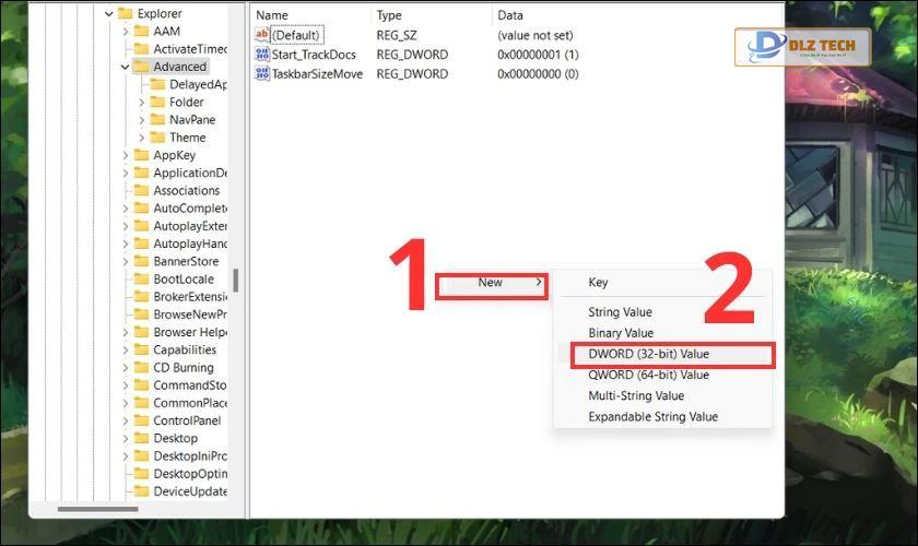 Tạo một DWORD mới trong Registry
