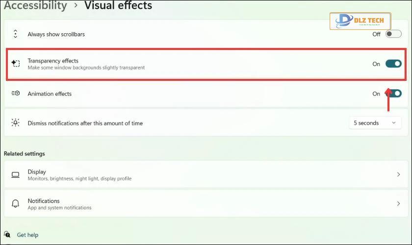 Kích hoạt Transparency effects
