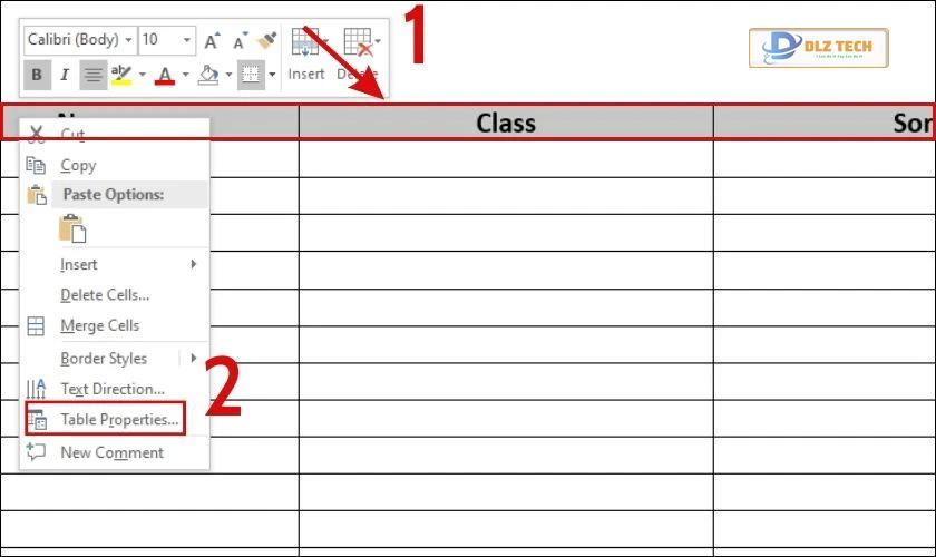 Lặp lại tiêu đề trong trực tiếp trên Table Properties