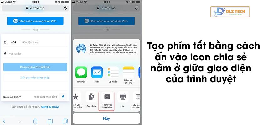 Bước 4: Tạo phím tắt ra màn hình chính