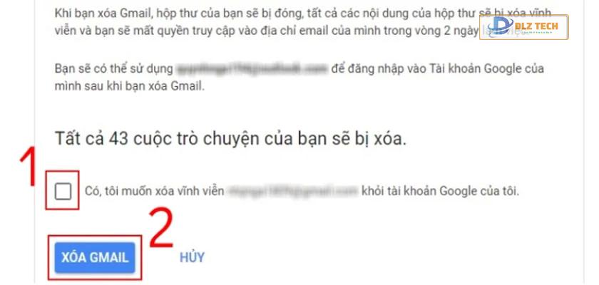 Tiến hành xóa tài khoản Gmail