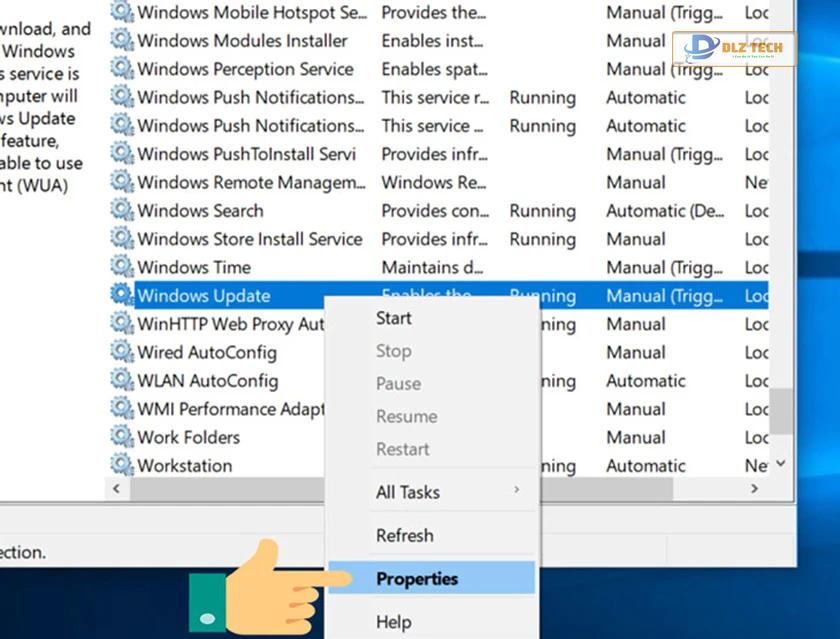 Tắt update win 10 bằng services.msc