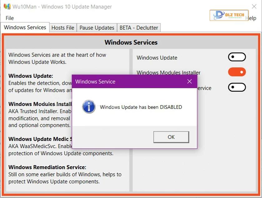 Tắt windows update win 10 bằng Wu10Man