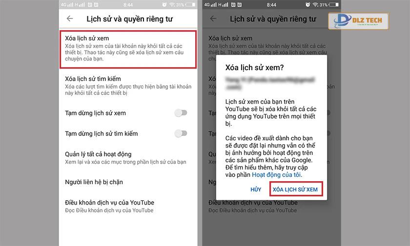 Xóa lịch sử tìm kiếm trên Youtube bằng điện thoại