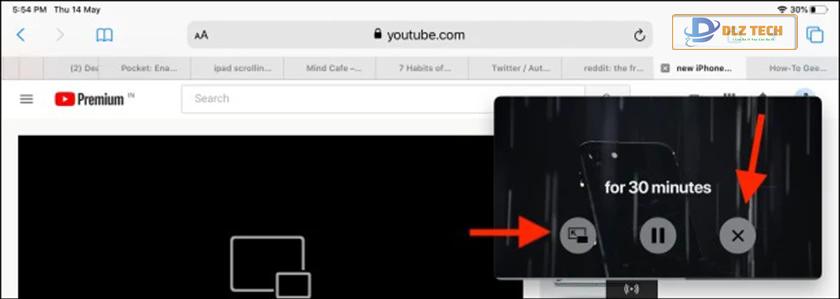 Nhấn Pause để dừng picture in picture youtube