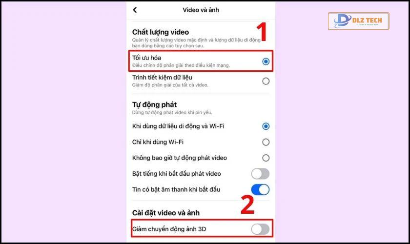 Cài đặt video và ảnh, bạn ấn chọn chất lượng video tối ưu hóa